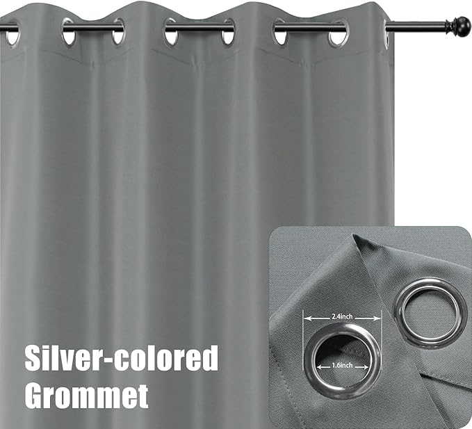 BONZER Outdoor Curtains for Patio Water Resistant Heavy Privacy Light Filtering Grommet Outside Curtains for Porch, Pergola, Gazebo, 1 Panel, 84W x 108L inch, Grey