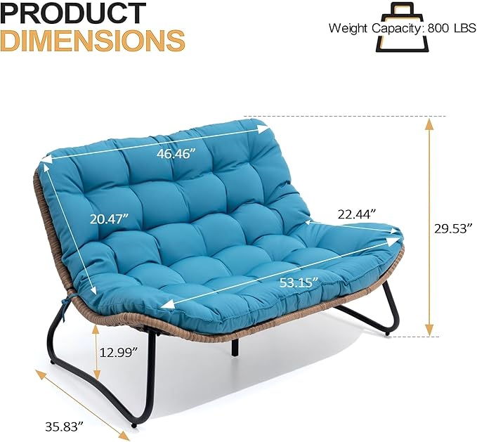 Crestlive Products Outdoor Loveseat 2PCS, Patio Conversation Set, All-Weather Boho Rattan Patio Furniture with Soft Cushion for Balcony, Poolside, Backyard (Without Table)