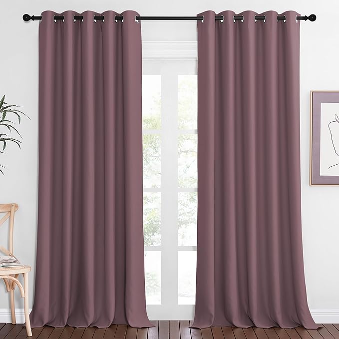 NICETOWN Patio Blackout Curtain Panels - Extra Wide Sliding Door Thermal Insulated Drape, Privacy Room Divider Curtain for Bedroom Office (Dry Rose, 66 x 118 Inch Long)