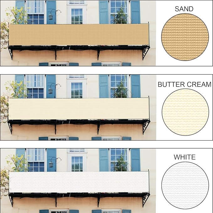 LOVE STORY Custom Size 3'x32' Butter Cream Balcony Privacy Screen,UV Block Privacy Fence Screen,90% Shield for Outdoor Pool Garden Apartment Railing