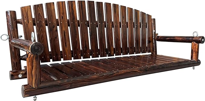 5FT Rustic Log Wooden Porch Swing, Heavy-Duty 900 LBS, Outdoor Hanging Bench for Patio, Garden, Yard – Solid Fir Wood, Handcrafted, Weather-Resistant Finish (Rustic, 5-feet)