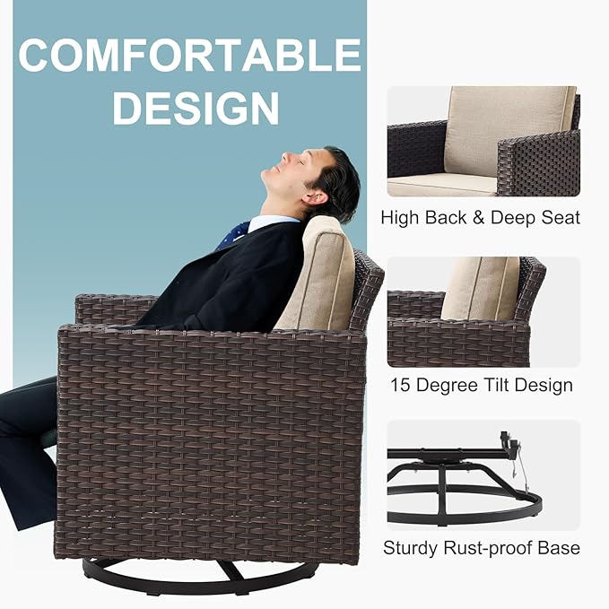 Belord 6 Piece Outdoor Furniture Patio Wicker Sofa Set, Oversize Outdoor Swivel Rocker Chairs with Rattan Ottomans, Conversation Sets Patio Furniture Come with Removable Washable