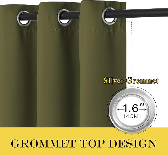 NICETOWN Blackout Room Darkening Window Curtain - Thermal Insulated Solid Grommet Blackout Patio Door Curtain/Drape for Living Room (Olive Green, 1 Panel, 52 by 95-inch)