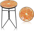 VCUTEKA Patio Side Table Outdoor Accent Table Bistro Coffee Tables Plant End Small Porch Tables Indoor Round Glass Balcony Plant Stands Orange 12''
