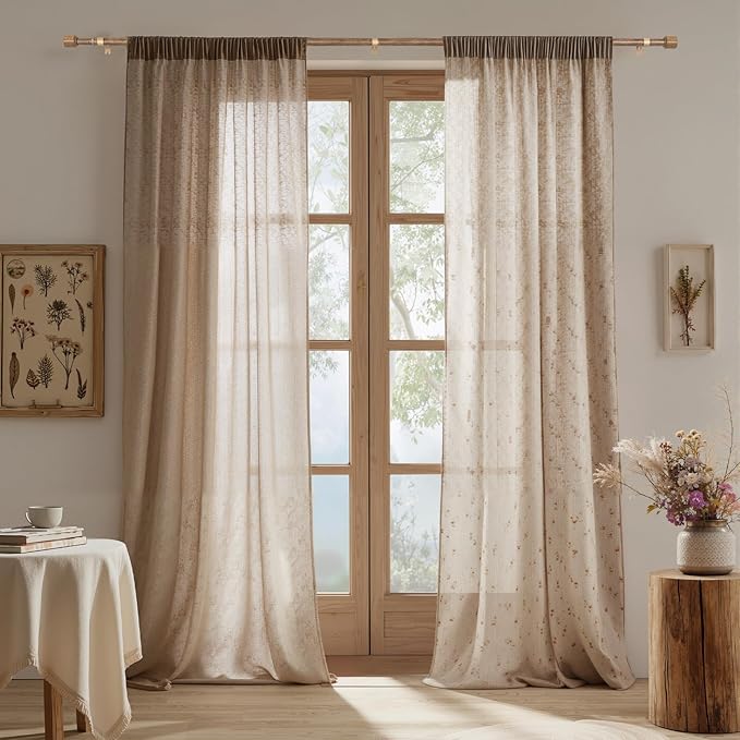 1” Diameter Curtain Rods Itself is 30 to 90 inch 1 Pack Fit 30-84 inch Window with Heavy Duty Adjustable Rod Matte Wood Grain Splicing Metal Extra Long Curtain Rod for Windows