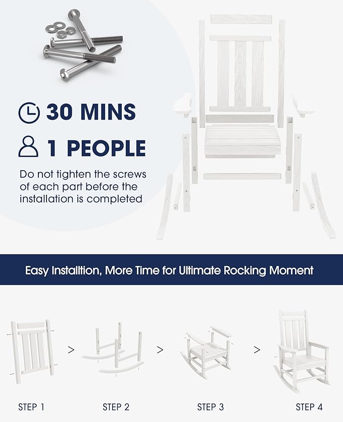 KINGYES Oversized Outdoor Rocking Chair Set of 2, All-Weather Patio Rocking Chairs for Porch, HDPE Outdoor Patio Rockers with High Back & Wide Seat for Garden, Lawn, White