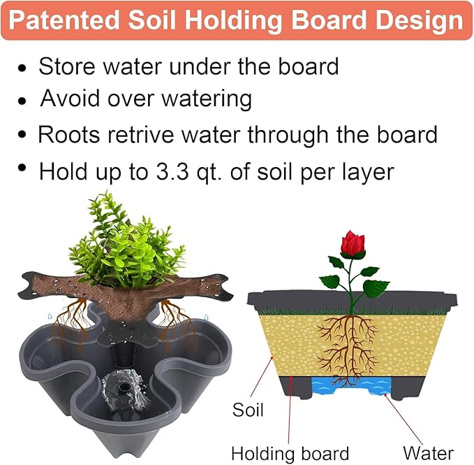Vertical Planter 4 Tier Stackable Planters Garden Planters Strawberry Herb Flower and Vegetable Planter Indoor Outdoor Gardening Pots with Removable Wheels and Tools