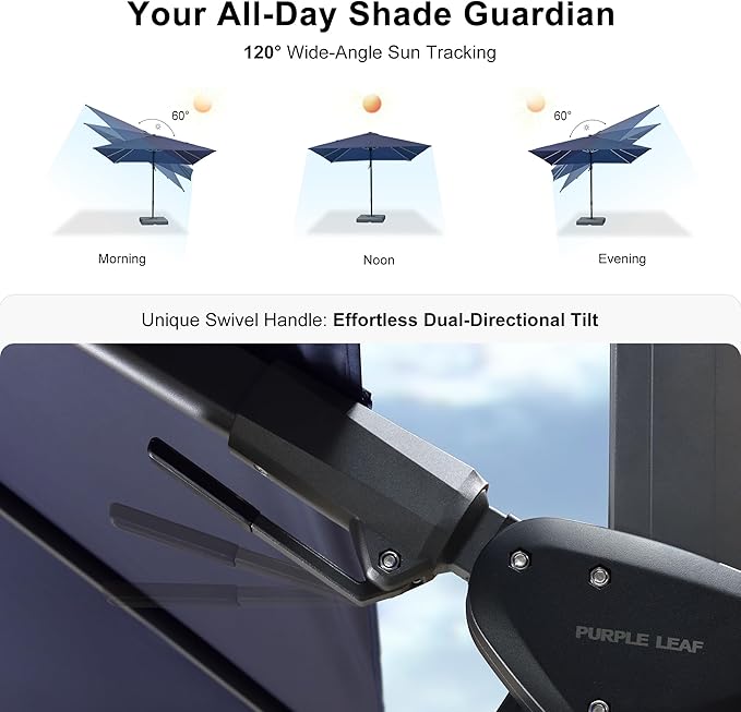 PURPLE LEAF 9' X 9' Left-right Tilt Patio Umbrella Outdoor Cantilever Swivel Square Umbrella with Tilt Aluminum Offset Umbrella with 360-degree Rotation for Garden Deck Pool Patio Navy Blue