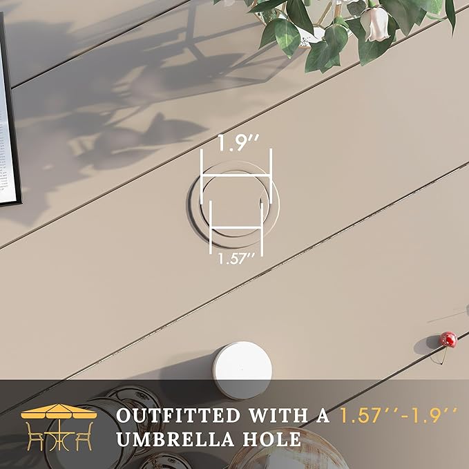 VICLLAX 50" Outdoor Round Patio Table with Umbrella Hole, All Weather Metal Round Outdoor Dining Table for Lawn Garden, 6-8 Person Table, Sandshell