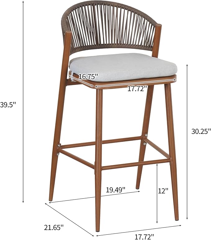 Christopher Knight Home Hearth 30.25" Patio Barstools Set of 2, Woven Wicker Counter Stool, Aluminum Frame Barstool, PE Rattan Scallop-Shape Backrest Woodlike Stool for Backyard Balcony Garden, Teak