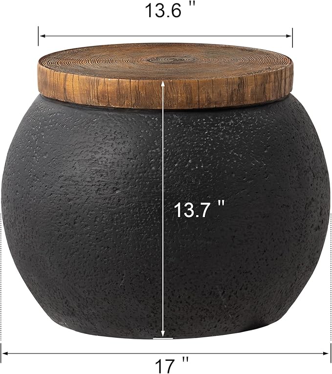 SUNBURY Outdoor Indoor Side Table, 14" W Outdoor End Tables for Patio, Accent Side Table, Decorative Garden Stool Wooden-Look Top Concrete for Livingroom Bedroom, Garden, Backyard