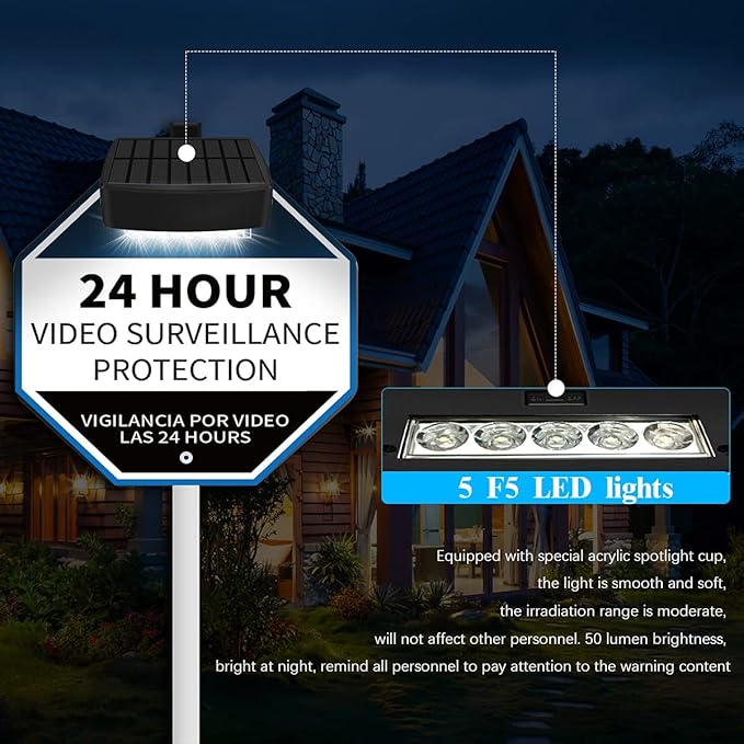 OOSSXX Solar Power Deck LED Light Clip-On Yard Security Sign Spotlight (Large Capacity Battery, Max14 Hours Working)