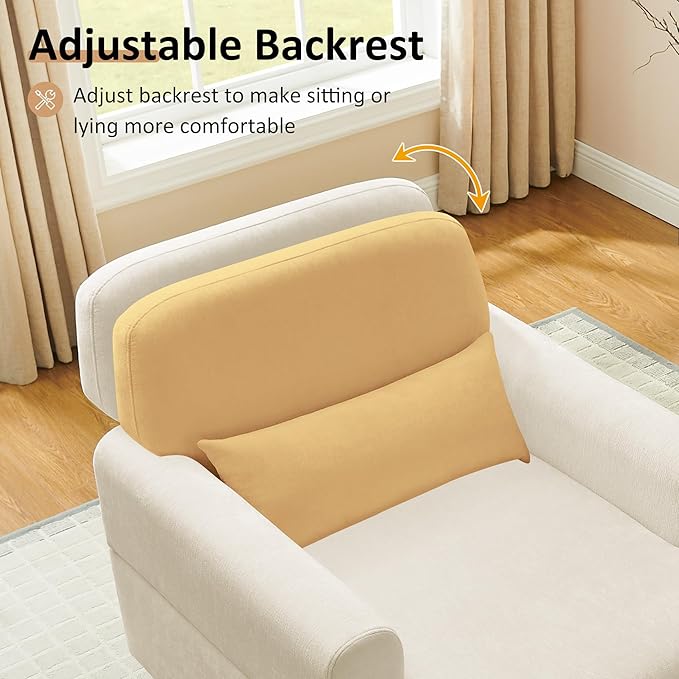 Chaise Lounge Chair Indoor with Adjustable Backrest, Oversized Accent Armchair for Living Room & Bedroom, Upholstered Mid-Century Reading Chair, Comfy Single Sofa Chair, Modern Living Room Chair