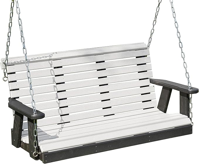 Poly Lumber Wood 5FT Porch Swing Amish Craftsmandship Made in USA HDPE with No wood fibers and 1000 lbs Limit. Stainless Steel Hardware.Signature Rollback design for Patio Outdoor Backyard Garden Park
