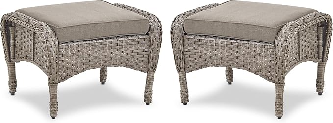 Belord Outdoor Ottomans for Patio Foot Rest - 25 Inch PE Wicker Foot Stool Set of 2 with Removable Cushions for Patio Furniture Sets,All Weather Rattan Ottoman for Balcony Deck Backyard Brown