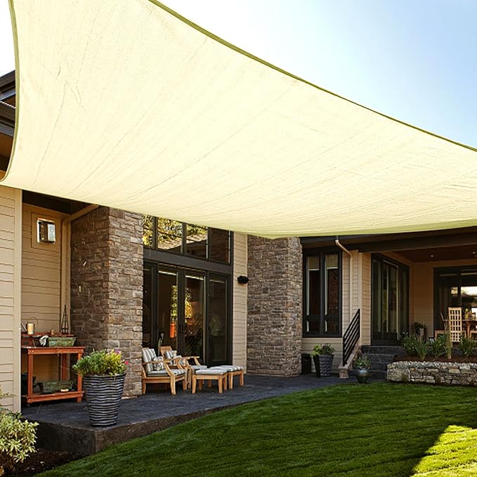 LOVE STORY Custom Size 8'x8' Butter Cream Sun Shade Sail Rectangle UV Block Canopy Patio Sail Sunshades Fabric for Outdoor Garden Carport (We Make Custom Size)