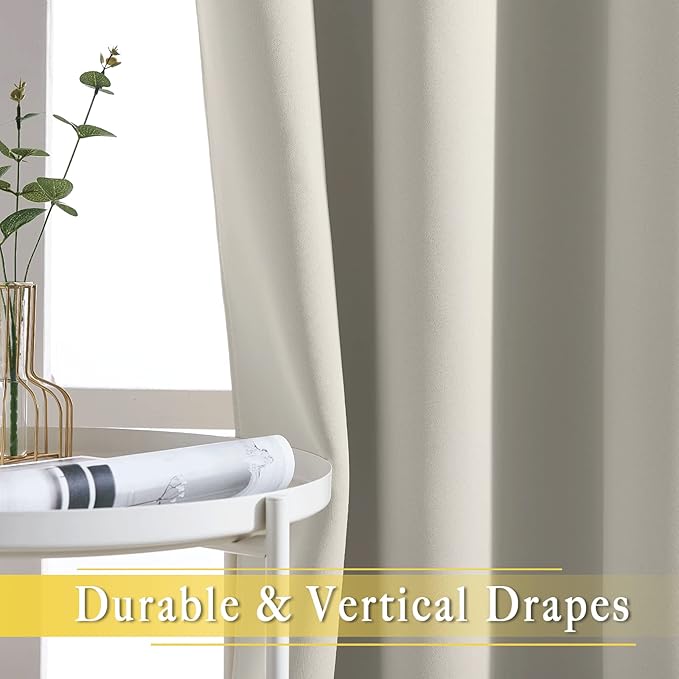 NICETOWN Blackout Curtain for Living Room, Thermal Insulated Solid Grommet Sound Reducing Energy Saving Window Treatment for Bedroom/Living Room, Natural, 1 Panel, W80 x L90