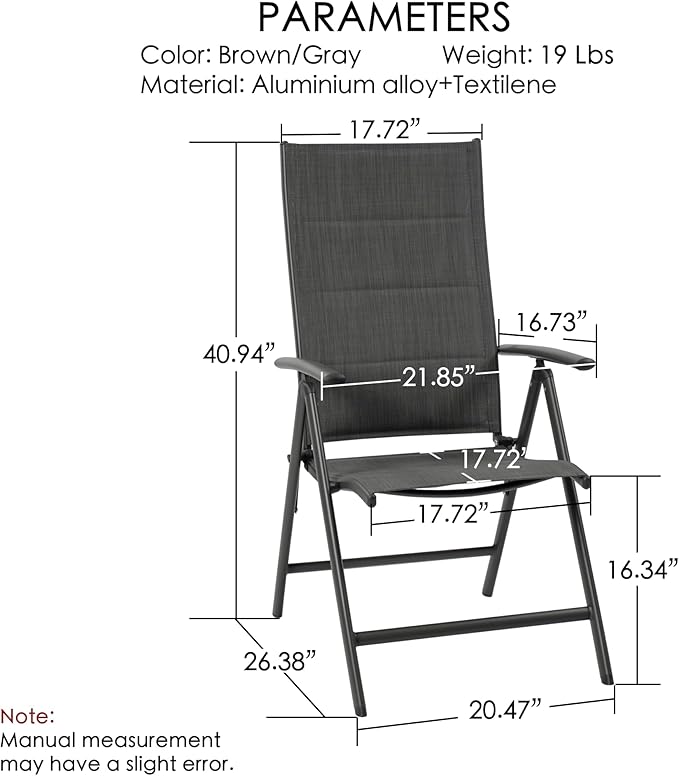 Kozyard Coolmen 2-Pack Outdoor Patio Dining Chair Set - Breathable Textilene Padded, Foldable Deck Chairs for Outdoor Patio (Gray)