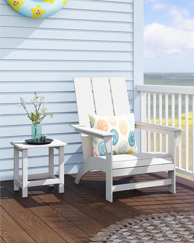 Weatherproof Outdoor Side Table, HDPE Small Outdoor Table for Adirondack, 16.6-Inch Patio Square End Tables for Garden, Backyard, Porch, Deck, Balcony, Poolside (White)