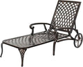 VINGLI Cast Aluminum Outdoor Chaise Lounge Chair with Wheels, Patio Chaise Lounge with 3-Position Adjustable Backrest, Tanning Chair Reclining Chair for Poolside (Bronze, Without Cushion)