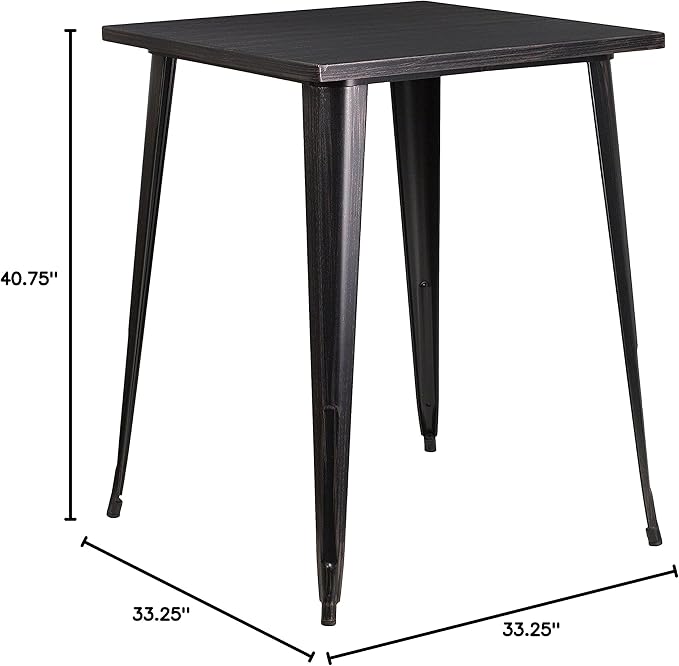 EMMA + OLIVER Commercial Grade 31.5" Square Black-Gold Metal Indoor-Outdoor Bar Height Table