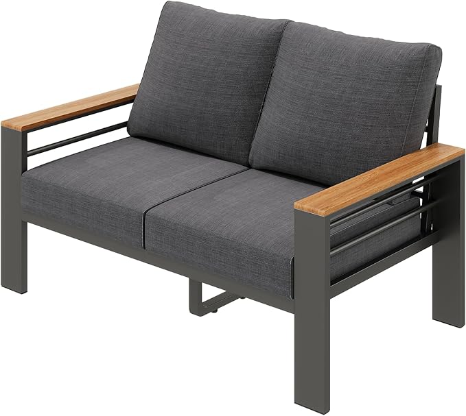 Aoxun Aluminum Outdoor Patio Furniture Set, 2 Seats Outdoor Sectional, Patio Conversation Sets with Upgraded Armrests and Cushions for Backyard, Garden and Poolside