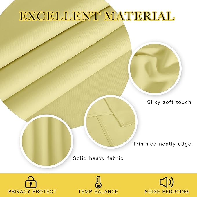 NICETOWN Blackout Curtain Drape for Bedroom - Light Reducing Thermal Insulated Solid Grommet Room Darkening Window Curtain 90 inches Long for Living Room (Paler Yellow, 1 Piece, W66 x L90)