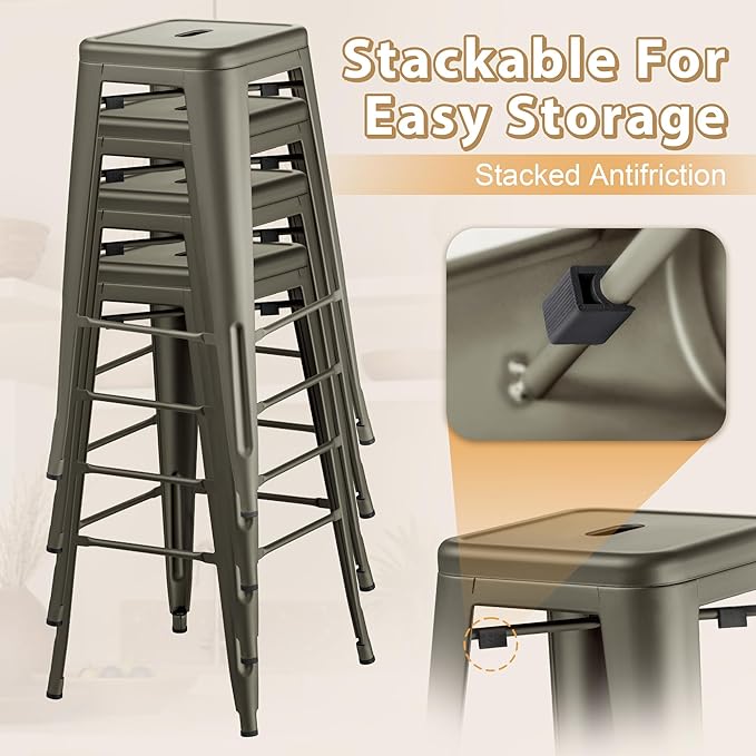 Furmax 30 Inch Metal Bar Stools Set of 4, Counter Height Backless Stools, Industrial Bar Chairs Patio Stool Stackable Backless Stool for Kitchen/Dining Room/Bistro/Patio Indoor Outdoor (Gun)