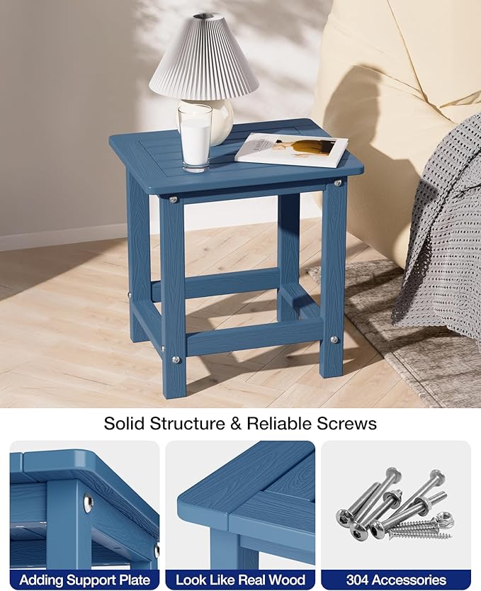 YEFU Outdoor Side Table for Patio: 16" HIPS Weather - Resistant Adirondack Tables - Waterproof Small Square End Tables for Backyard Pool Porch Balcony - Indoor Outdoor Durable Table Navy Blue