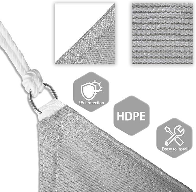 Patio Paradise 21' x 21' x 21' Sun Shade Sail Triangle Canopy Shade Cloth Fabric Sunlight Block Patio Pergola Cover HDPE Deck Awning for Outdoor Backyard Roof Shading, Gray