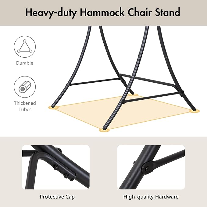 ANOW Macrame Hammock Chair with Stand, Heavy Duty Hanging Chair Stand with Swing Chair, Includes Luxury Padded Cushion, Max 400 Lbs, Natural