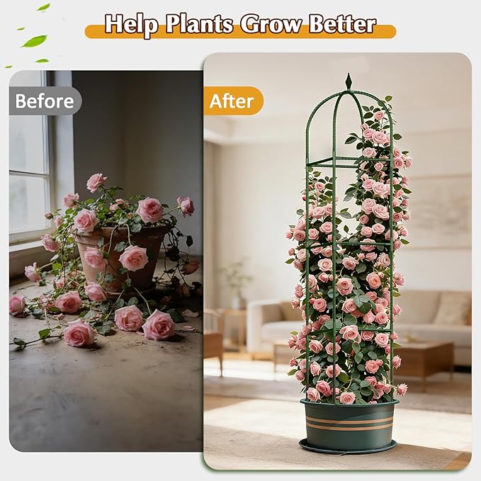 Garden Trellis for Climbing Plants, Tomato Cage, Rose, Flowers, Grape, Pea, Cucumber Trellis, Rustproof Plastic Coated Metal Plant Support for Potted Plants Indoor Outdoor - 1PC Plant Trellis