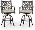 PHI VILLA Outdoor Swivel Bar Stools Set of 2, Cast Aluminum High Top Pub Height Patio Bar Chairs with Seat Cushion