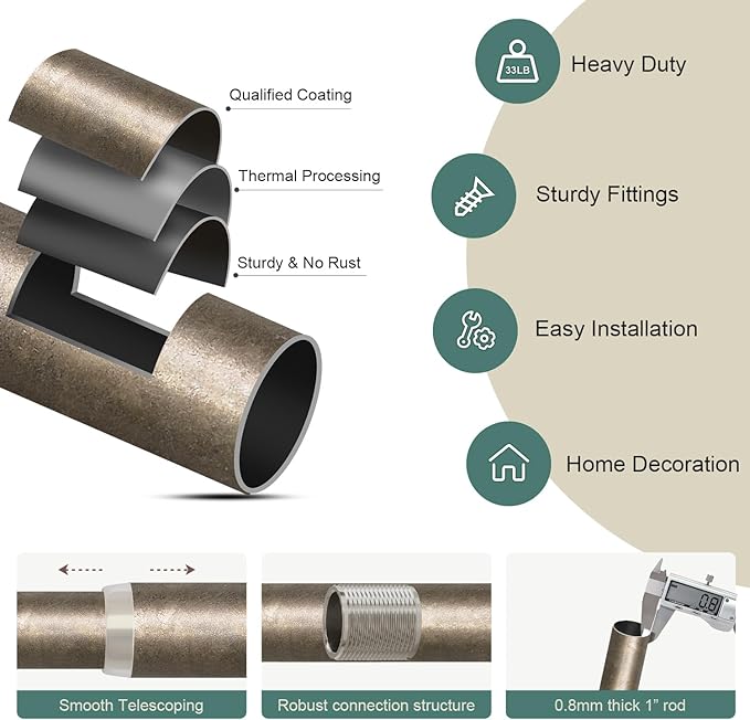 Retro Silver Curtain Rods for Windows 48 to 84 Inches Adjustable Length Heavy Duty 1" Diameter Window Curtain Rod with Decorative Finials for Outdoor Bedroom Kitchen Living Room Farmhouse