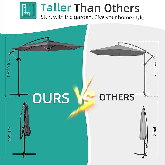 Shintenchi Patio Offset Umbrella with Easy Tilt Adjustment,Crank and Cross Base, Outdoor Cantilever Hanging Umbrella, Sunshade Free Standing Canopy, Dark Gray
