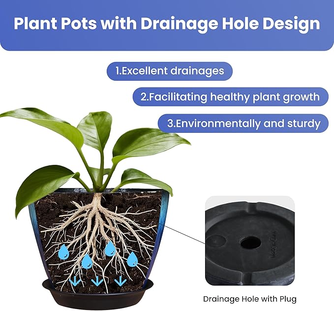 Pack of 2 Flower Pots, Plastic Plant Pots with Drainage Holes, 8 inch Modern Glossy Finishing Planter for Indoor Outdoor Plants (Green Glaze, 2 Pack)