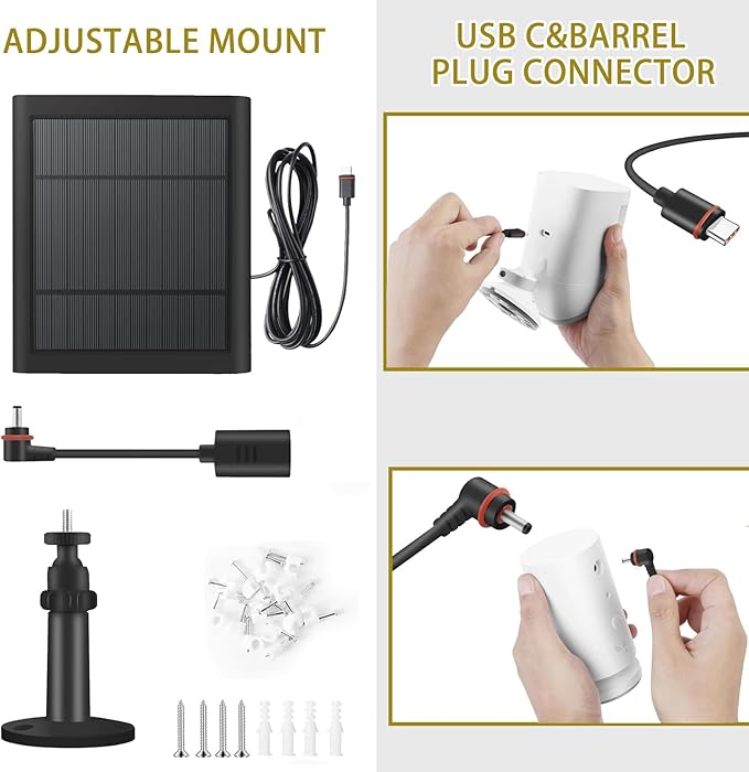 3 Pack - Solar Panel for Security Camera Spotlight Cam Plus/Pro(Battery) Stick Up Cam/Pro Wireless Outdoor with 10FT/3M Long Cable Dustproof Waterproof BK