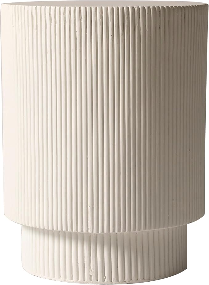LeisureMod Modern Side Table Round Fiberstone Top Accent End Table for Home, Outdoor Patio, Living Room Sofa, Weather-Resistant, Eden Series in White