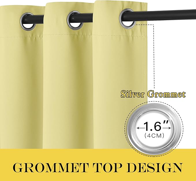 NICETOWN Blackout Curtain Drape for Bedroom - Light Reducing Thermal Insulated Solid Grommet Room Darkening Window Curtain 90 inches Long for Living Room (Paler Yellow, 1 Piece, W66 x L90)