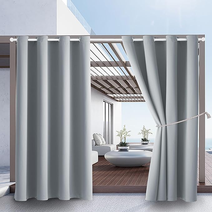 Water Proof Outside Curtains with Grommet Top for Porch, W52 x L120 Thermal Insulated Washable Outdoor Divider Drapes for Patio Gazebo Deck Pool Area Pergola Cabana (Light Gray, 2 Panels)