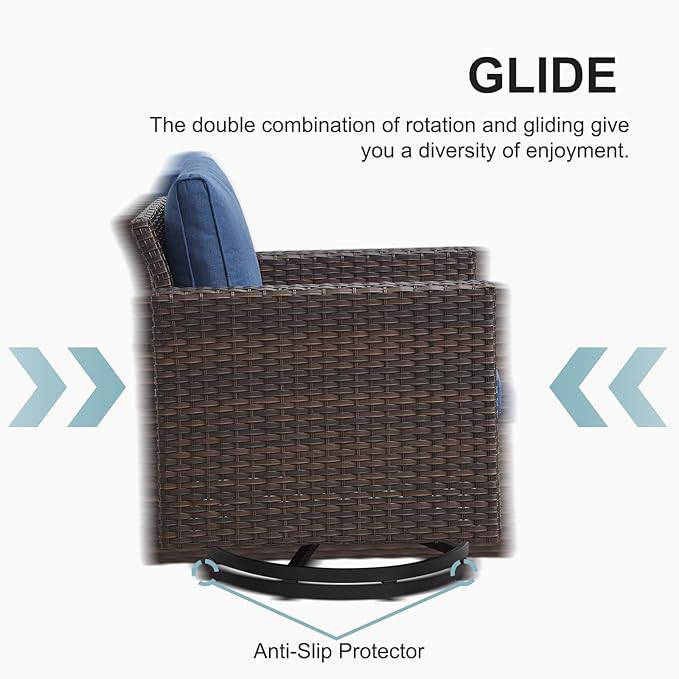 Belord 6 Piece Outdoor Furniture Patio Wicker Sofa Set, Oversize Outdoor Swivel Rocker Chairs with Rattan Ottomans, Conversation Sets Patio Furniture Come with Removable Washable Cushion Blue, Brown