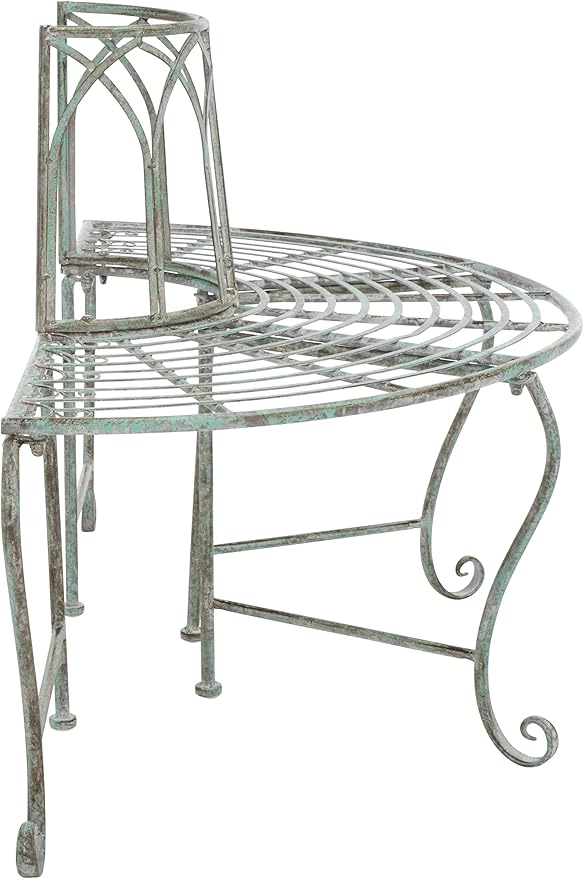 SAFAVIEH Outdoor Furniture Collection – Abia Antique Dark Green Distressed Wrought Iron 50-Inch Curved Tree Bench, Garden & Patio Seating (PAT5018D)