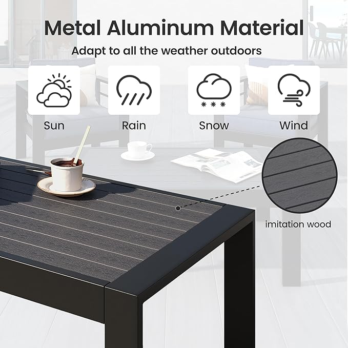 All-Weather Aluminum Outdoor Coffee Table, Modern Coffee Table for Outside, Rectangle Patio Coffee Table for Balcony Garden, Black