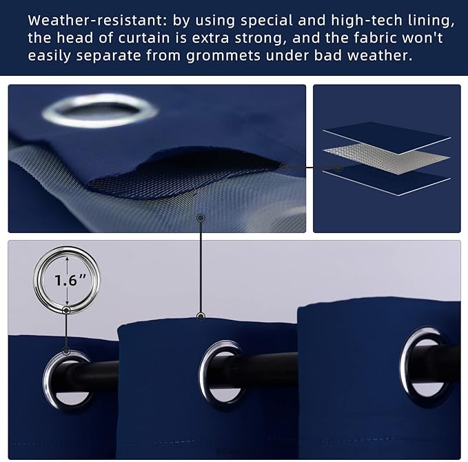 Waterproof Outdoor Curtain W105 x L108 - Grommet Top Sunlight Blocking Window Treatment Drapes Blackout Curtains for Home Bedroom Living Room Outdoor Patio Porch Pergola Cabana Gazebo, 2 Panels