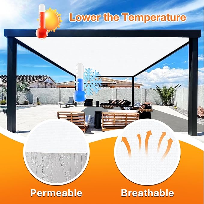 Artpuch Outdoor Pergola Shade Cover 8' X 24' Sun Shade Cloth with Grommets, 90% UV Protection Canopy Patio Privacy Screen (Customized Available) GN107, White