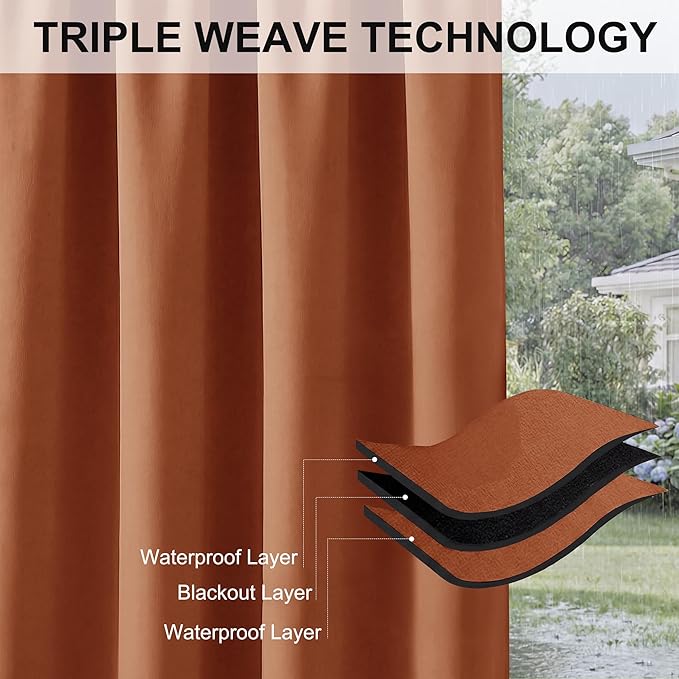 RYB HOME Outdoor Curtains for Patio Waterproof Block Sunlight Thermal Insulated Privacy Assured Thick Outside Curtains for Pergola, Deck, Gazebo, W52" x L108", Mecca Red, 1 Panel