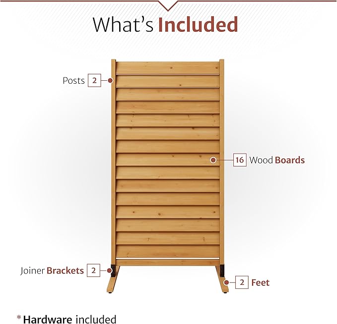 6.1ft H x 3.1ft W (1 Panel) Freestanding or Surface Mounted Enclo Sierra Privacy Screen, Wood Fence Screen, Outdoor or Indoor Decorative Privacy Panel, Great for Balcony, Patio, Deck, AZ18031