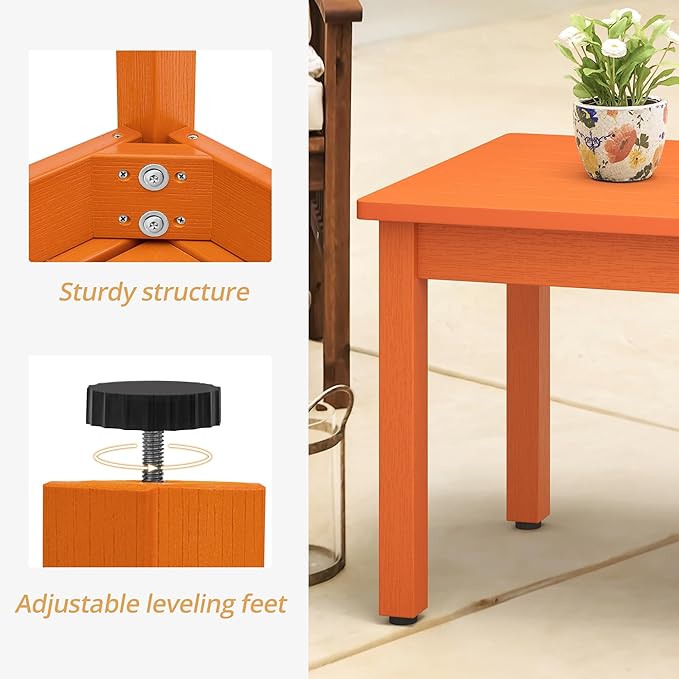 LUE BONA Outdoor Coffee Table Rectangle, HDPS Patio Coffee Tables for Outside, All Weather Patio Coffee Table with Slatted Tabletop for Deck, Garden, Balcony, Indoor or Outdoor Use, Orange