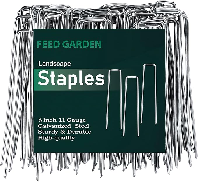 FEED GARDEN 6 Inch 25 Pack Galvanized Landscape Staples 11 Gauge Anti-Rust Garden Stakes SOD Pins Yard Stakes