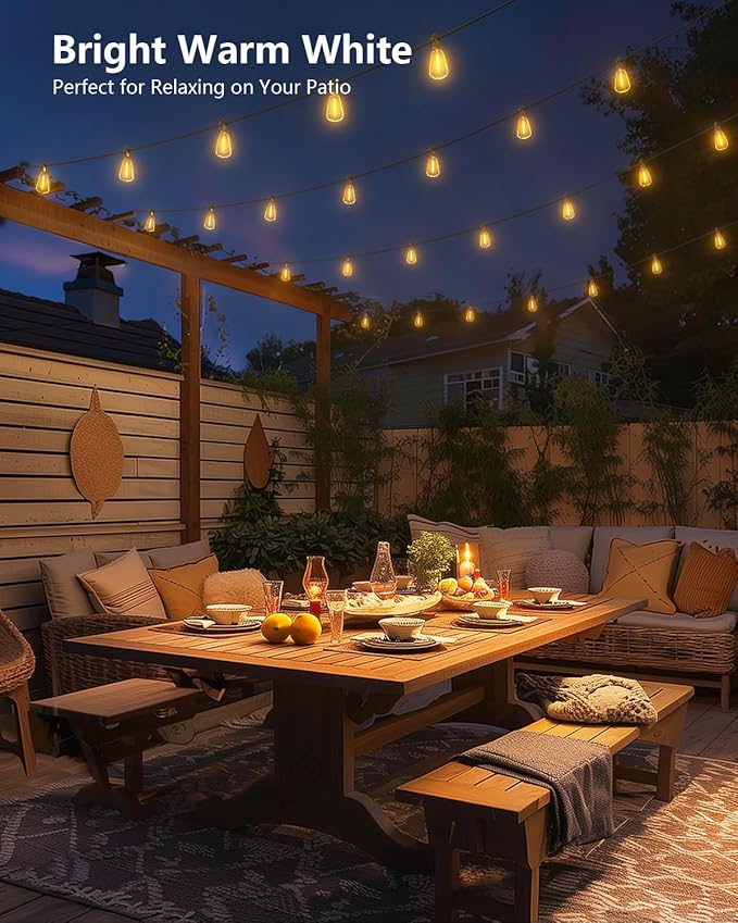 Brightown 100FT Solar String Lights Outdoor Waterproof with Remote, 31+2 LED Shatterproof Bulbs, Dimmable & Timable, 3 Light Modes - Commercial Grade Patio Lights for Garden Backyard Party Decor